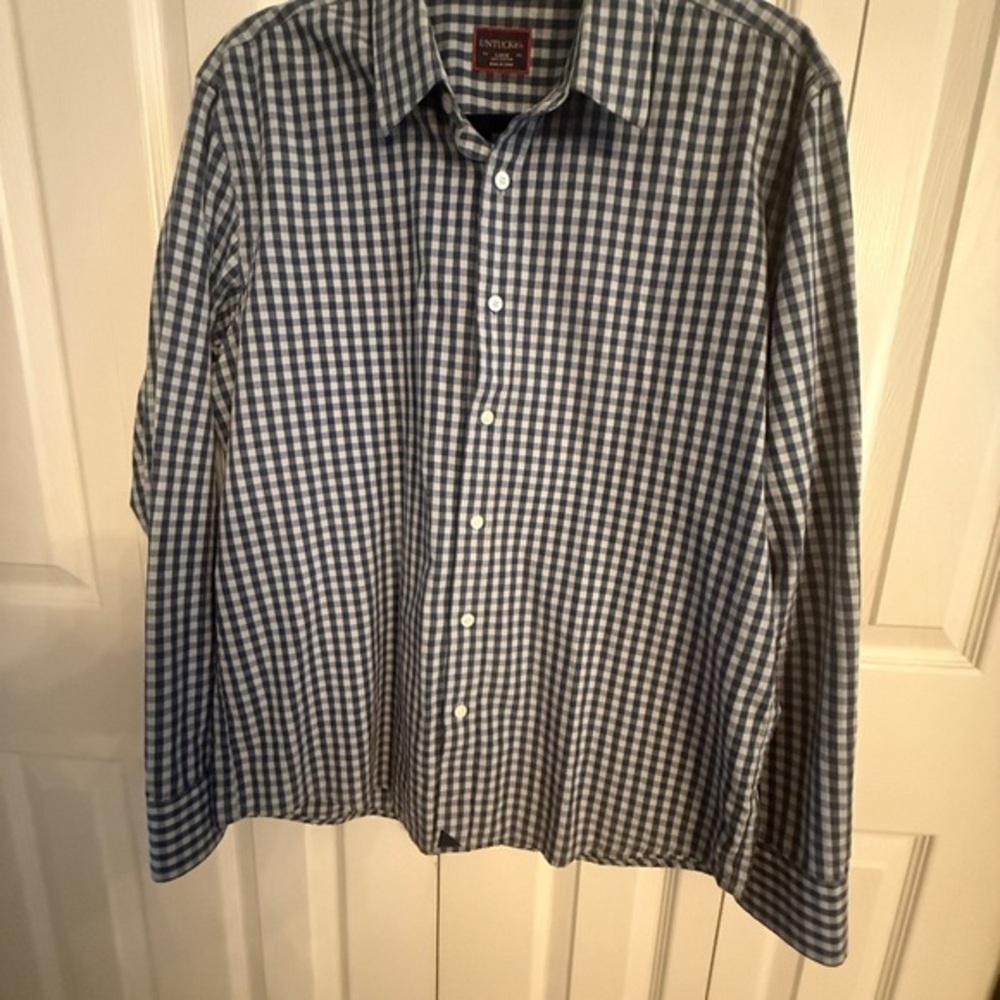UNTUCKit Men's Navy Checkered Long Sleeve Dress Shirt Size L CM